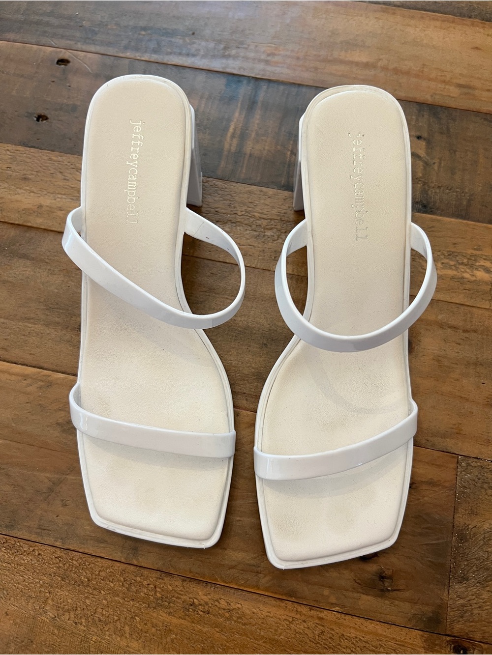 Jeffrey Campbell White Minimal Double-Strap Square-Toe Heels